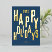 Modern Blue Festive Happy Holidays Christmas 箔シーズンカード (立ち正面)