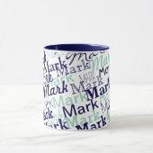 Modern Blue First Name Typography Pattern マグカップ (中央)