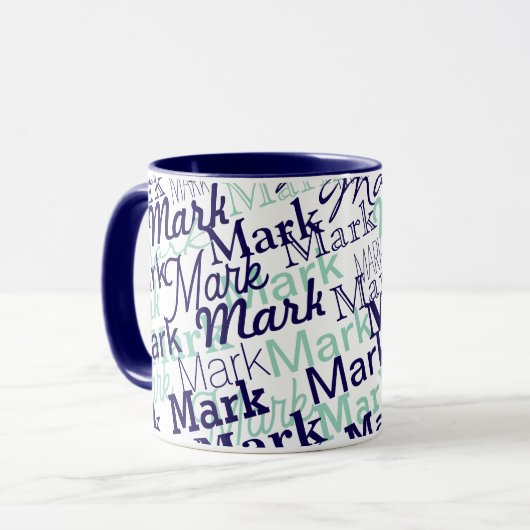 Modern Blue First Name Typography Pattern マグカップ (正面左)
