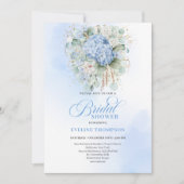 Modern Blue Floral Bridal Shower Gold Invitation 招待状 (正面)