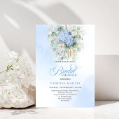 Modern Blue Floral Bridal Shower Gold Invitation 招待状