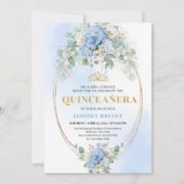 Modern Blue Floral Gold 15th Birthday Invitation 招待状 (正面)