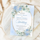 Modern Blue Floral Gold Oval Wedding Invite 招待状