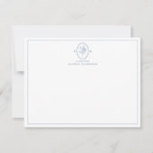 Modern, Blue Floral Oval Monogram Note Card 招待状 (正面)