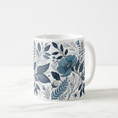 Modern Blue Floral Pattern Mug コーヒーマグカップ (正面右)