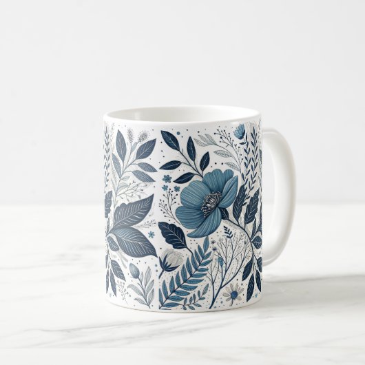 Modern Blue Floral Pattern Mug コーヒーマグカップ (正面右)