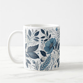 Modern Blue Floral Pattern Mug コーヒーマグカップ