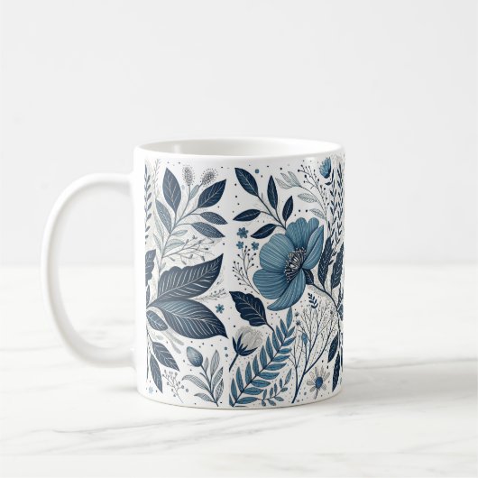 Modern Blue Floral Pattern Mug コーヒーマグカップ (左)
