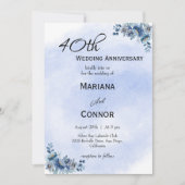Modern Blue Floral Wedding Anniversary Invitations 招待状 (正面)