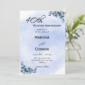Modern Blue Floral Wedding Anniversary Invitations 招待状 (スタンド正面)