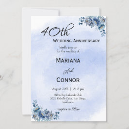 Modern Blue Floral Wedding Anniversary Invitations 招待状