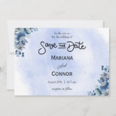 Modern Blue Floral Wedding Save the Date 招待状 (正面)