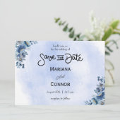 Modern Blue Floral Wedding Save the Date 招待状 (スタンド正面)