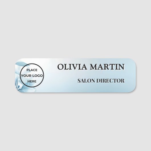 Modern Blue Flower Magnetic Name Badge Custom 名札 (正面)