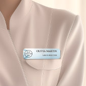 Modern Blue Flower Magnetic Name Badge Custom 名札