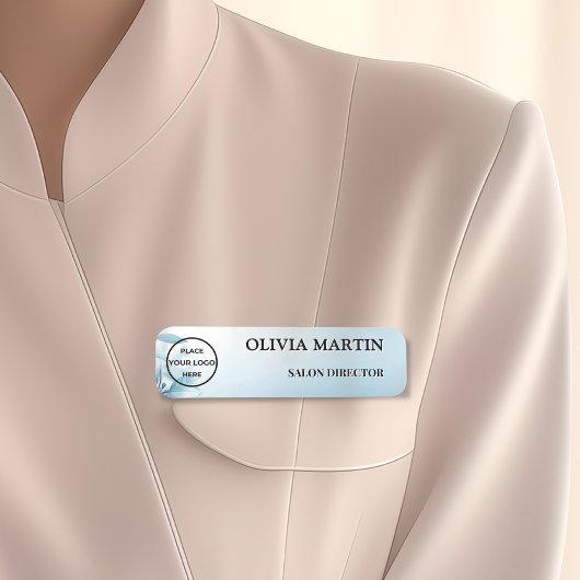 Modern Blue Flower Magnetic Name Badge Custom 名札