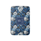 Modern Blue Flowers Personalized Floral Bath Mat バスマット (正面縦)
