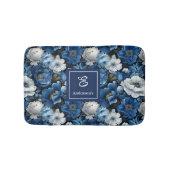 Modern Blue Flowers Personalized Floral Bath Mat バスマット (正面)