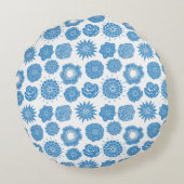 Modern Blue Flowers Stylish Motif Round Pillow ラウンドクッション (裏面)
