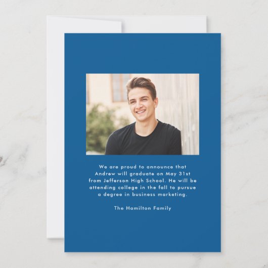 Modern Blue Frame 2 Photo Graduation 案内状 (裏面)