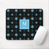 Modern Blue Geometric Floral Monogram Mouse Pad マウスパッド (マウス)