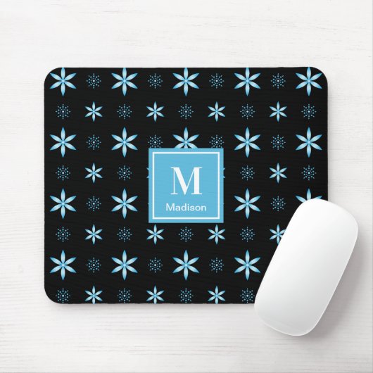 Modern Blue Geometric Floral Monogram Mouse Pad マウスパッド (マウス)