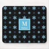 Modern Blue Geometric Floral Monogram Mouse Pad マウスパッド (正面)
