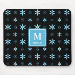 Modern Blue Geometric Floral Monogram Mouse Pad マウスパッド