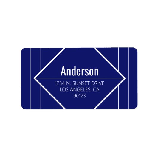 Modern Blue Geometric Return Address  ラベル (正面)