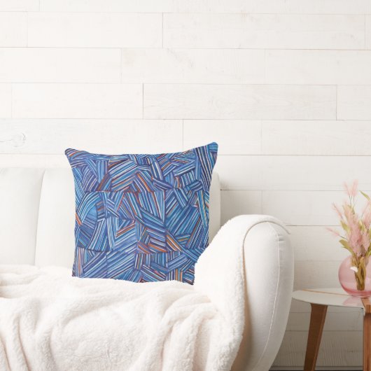 Modern Blue Geometric Throw Pillow – Stylish Abstr クッション (ソファ)