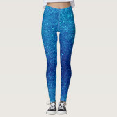 Modern Blue Glitter Sparkle Leggings レギンス (正面)