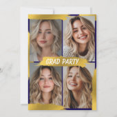 Modern Blue Gold 4Photo Graduation Party  招待状 (裏面)