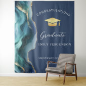 Modern Blue & Gold Agate Graduate Backdrop タペストリー (インサイチュ)