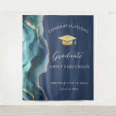 Modern Blue & Gold Agate Graduate Backdrop タペストリー (正面)