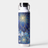 Modern Blue Gold Floral Pattern ウォーターボトル (正面)