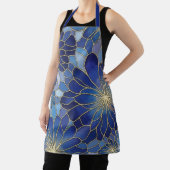 Modern Blue Gold Floral Pattern エプロン (インサイチュ)