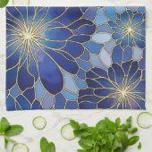 Modern Blue Gold Floral Pattern キッチンタオル (折り畳み)