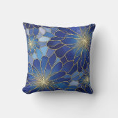 Modern Blue Gold Floral Pattern クッション (正面)