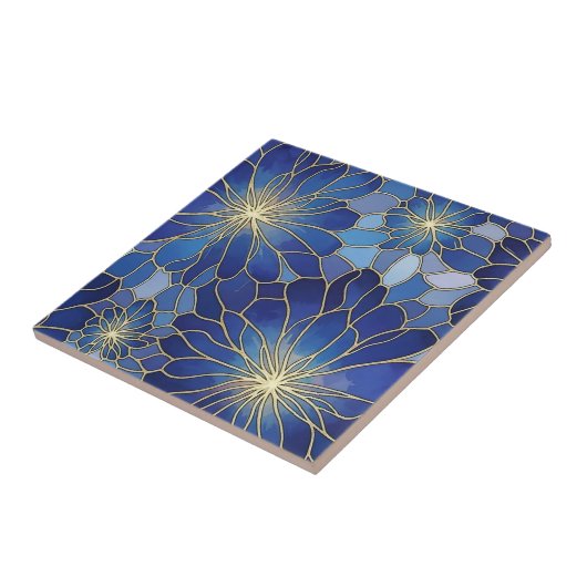 Modern Blue Gold Floral Pattern タイル (側面)