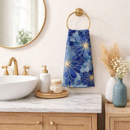 Modern Blue Gold Floral Pattern バスタオルセット