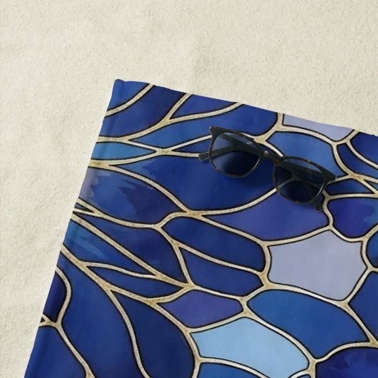 Modern Blue Gold Floral Pattern ビーチタオル (インサイチュ)