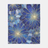 Modern Blue Gold Floral Pattern フリースブランケット (正面)