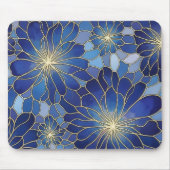 Modern Blue Gold Floral Pattern マウスパッド (正面)