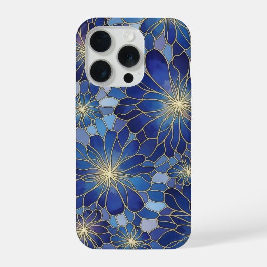 Modern Blue Gold Floral Pattern iPhoneケース (裏面)