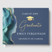 Modern Blue & Gold Graduation Gift ゲストブック (正面)