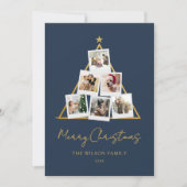 Modern Blue Gold Photo Collage Christmas シーズンカード (正面)