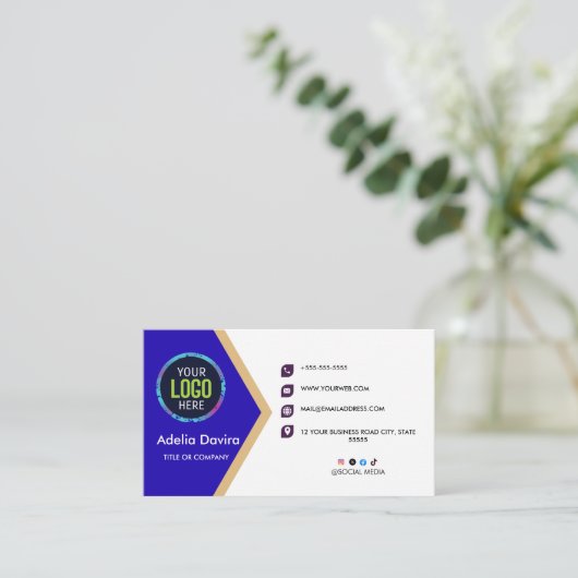 Modern Blue Gold Professional Business Card 名刺 (スタンド正面)