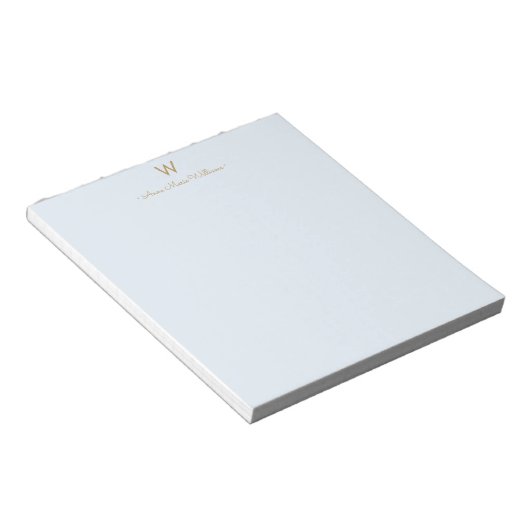 Modern Blue Gold Script Monogram ノートパッド (アングル)