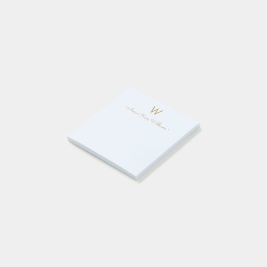 Modern Blue Gold Script Monogram ポストイット (アングル)