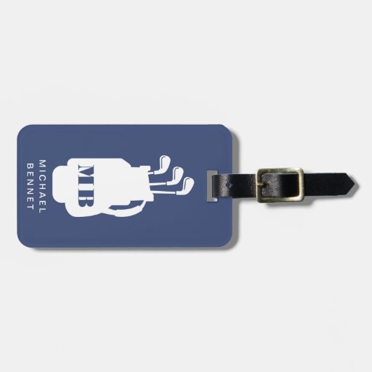 Modern Blue Golf Sport Monogram ラゲッジタグ (正面横)